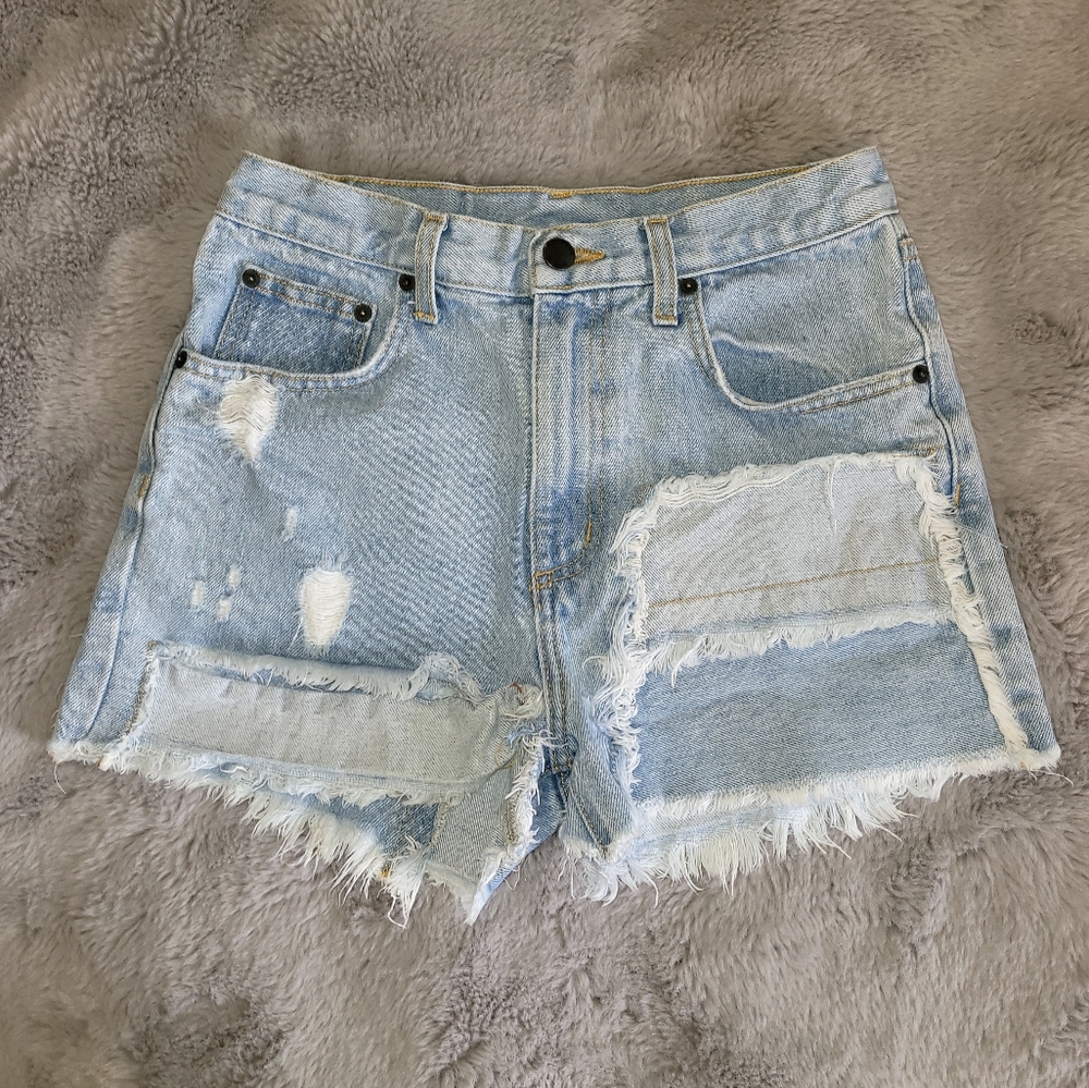 Denim Jean Shorts Carmar Los Angeles Women's Size 25 Patched Style Cutoffs